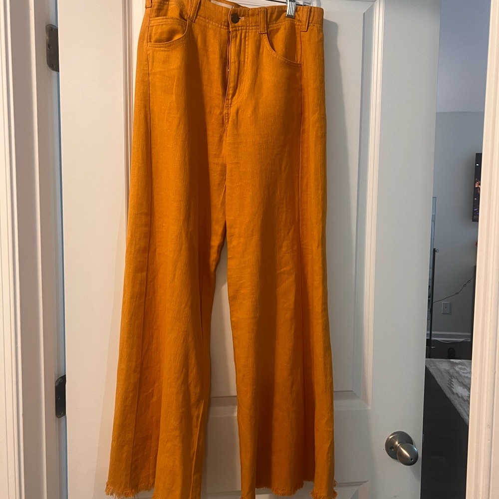 Pilcro Wide Leg Linen Blend Pants Mustard Yellow Size 26 NWOT